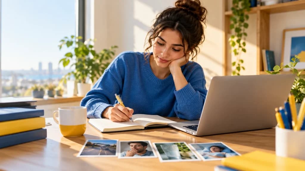 Learner connecting English words to sentences and everyday contexts